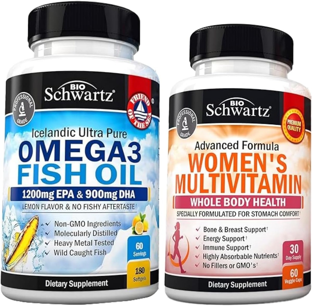 Multivitamine zilnice pentru femei Capsule (1 lună de aprovizionare) Plus Triple Putere Omega 3 Softgels ulei de pește (2 lună de aprovizionare)