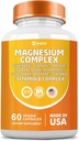 Supliment Complex de magneziu, Clycinat 141mg Oxid 228mg Malate 58,5mg Citrate 62.4 mg cu Glycina Glycina Taurate Clorura Aspartat Gluconat Vitamina B, Suplimente Minerale 60 Capsule
