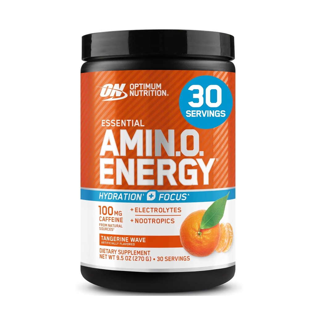 Optimum Nutriție Amino Energy Powder Plus Hidratare, cu BCAA, Electroliti, și Cafeina, Tangerine Val, 30 Servings (Packaging May Vary)