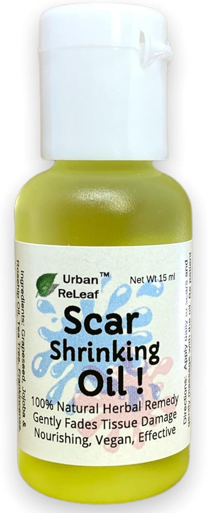 Urban ReLeaf Scar Shrinking Oil ! Ușor se avarii ale țesuturilor, vegetarian hrănitoare eficiente. Ajută Keloids, Bumps, Cicatrici crescute. Remediu 100% natural.