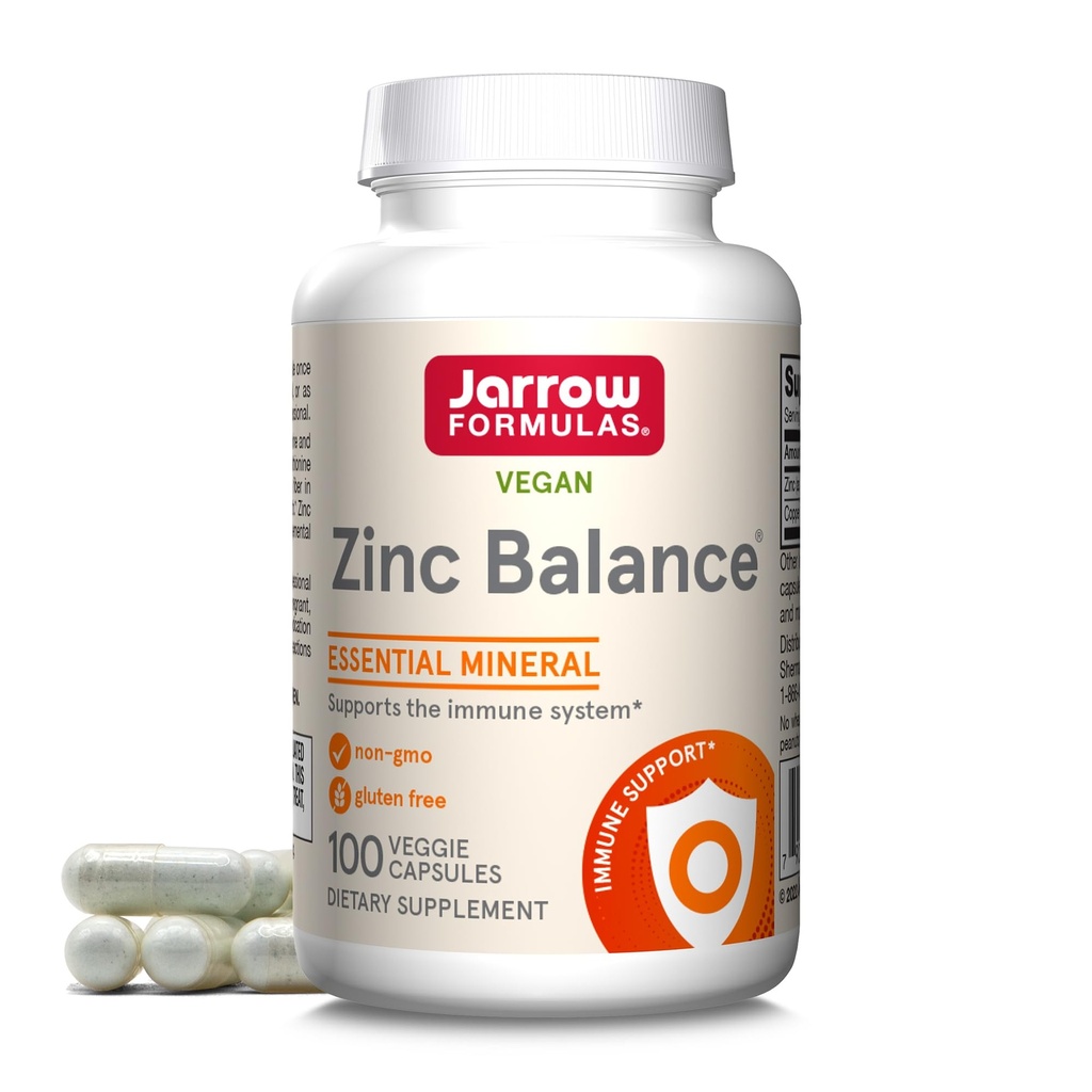 Jarrow Formulas Zinc balans 15 mg - 100 Servings (Veggie Caps) - Zinc cu cupru - Minerale esentiale pentru sistemul imunitar de sprijin - Supplement de sprijin imun - Gluten gratuit de cupru Supliment, Vegan