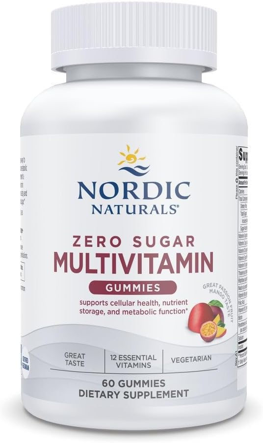 Nordic Naturals Zero Sugar Multi Gummies - Vegetarian Multivitamine Supliment - Passionfruit Mango - 60 Gume Baze de Pectin - 12 Vitamine esentiale pentru adulti - Non-GMO - 30 Serviri