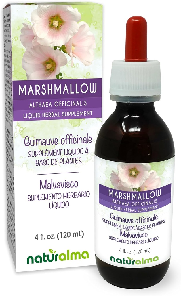 Naturalma Marshmallow (Althaea officinalis) Root Alcool-Free Tinctură - 4 fl oz Extract lichid în picături - Supliment vegetal - Vegan