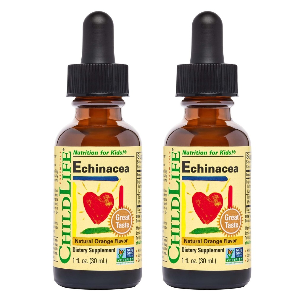 COPILDIFE ESENȚIALE Echinacea pentru copii - Copii Echinacea picături, Tinctură lichidă, Supliment fără alcool pentru copii, Copii mici, Copii - Orange naturale, 1 Fl Oz (Pachet de 2)