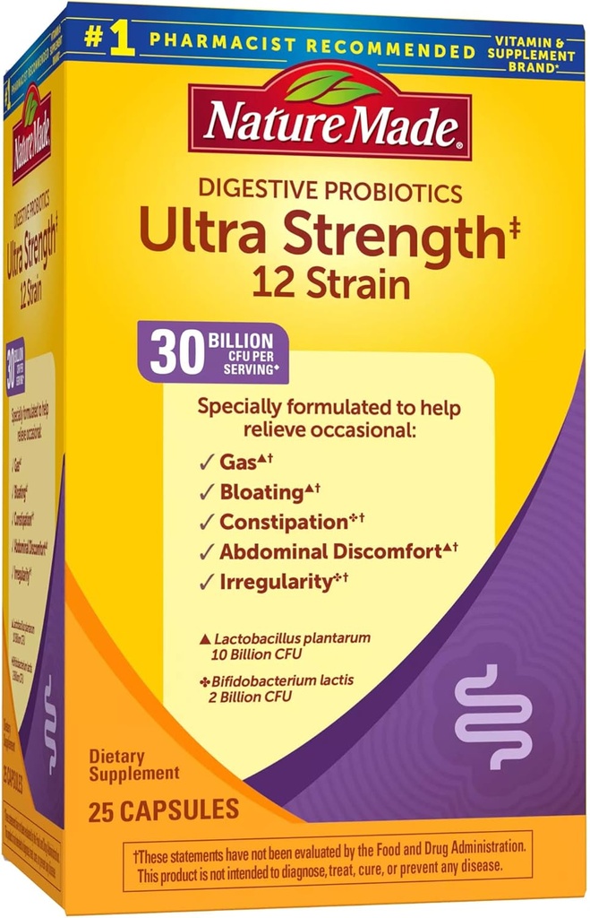 Natura făcut Ultra Putere 12 Probiotice digestive tulpina, Probiotice pentru femei și bărbați, 25 capsule probiotice, 25 de zile de aprovizionare
