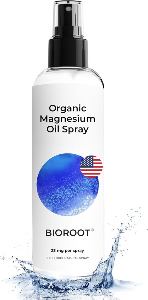 Spray organic de magneziu - 8 oz (Single) - 100% ulei de Mageziu pur, Ababsorbant rapid, Spray de magneziu pentru picioare & corp, Grad USP