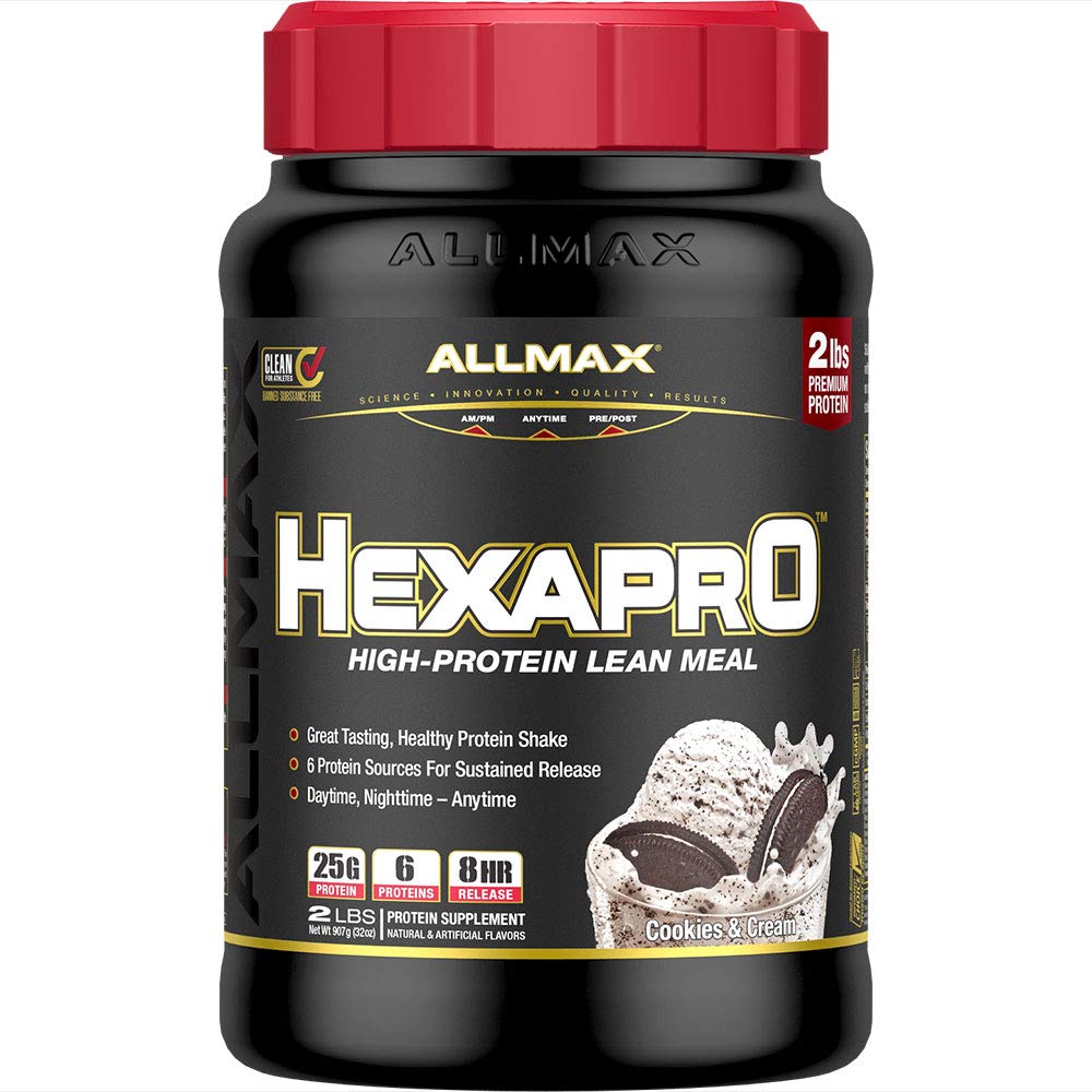 ALLMAX HEXAPRO, cookie-uri & Cream - 2 lb - 25 Grams de proteine per servire - 8-our de eliberare susținută - Zero zahăr - 21 serviri