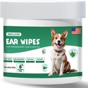 Dog Ears Wipes 100 Conte, pH-ul blând echilibrat pentru ceară de ureche, Odor & Mâncărime Relief, Hipoallergenic alcool-Free cu Aloe Vera, Sigur pentru urechi căţeluş