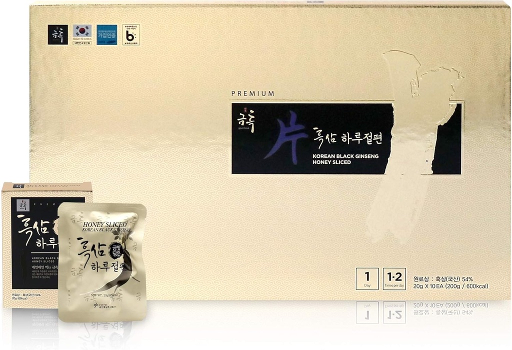 GeumHeuk Korean Black Honey Ginseng Root Sliced 20g X 10 Packs (200g) - Premium Quality Ginseng Boost Imunity and Promove Enhance Imunity, Mental Performance, Stamina, Energy