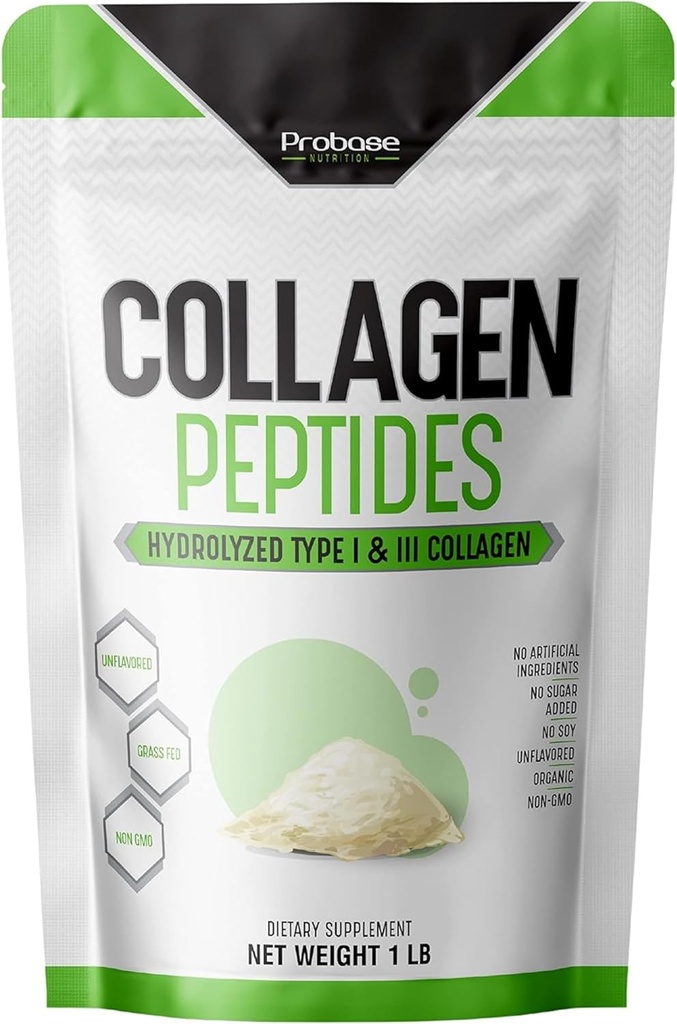 Proba de nutriție Colagen Peptide pulbere (tip I, III) pentru parul de piele unghie comun, hidrolizat pentru o mai bună absorbție coligen, non-GMO verificat, Keto prietenos și gluten gratuit, alb, 16 Oz