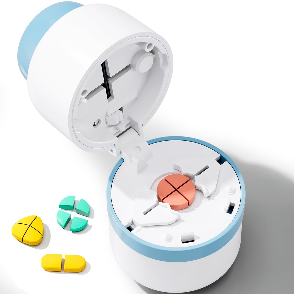 Pilula Cutter - Pilula Splitter cu lama din otel inoxidabil pentru tăierea pastile mici sau pastile mari într-o a patra, Pill Cutter 1/4, potrivit pentru cuting vitamine, tablete (1-4 albastru)