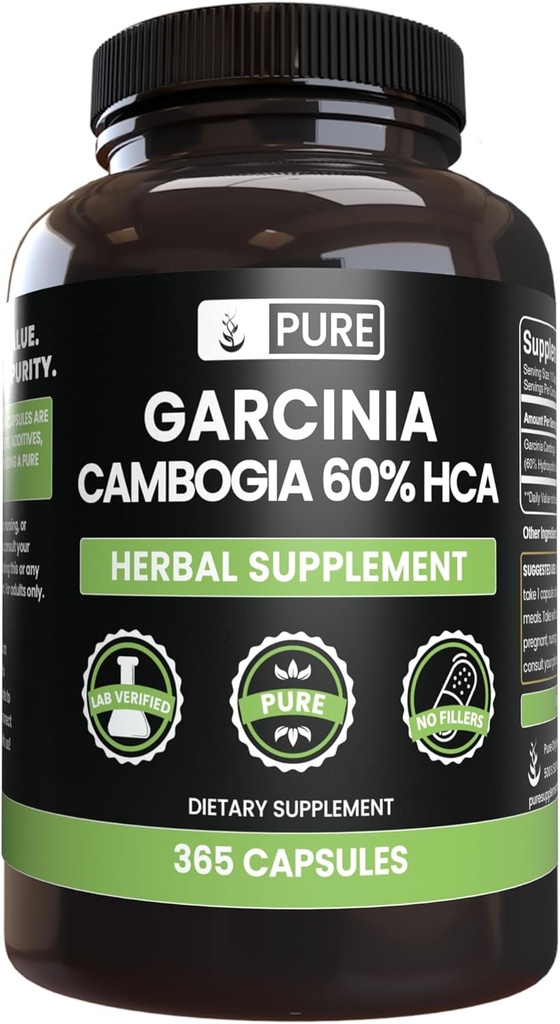 INGREDIENTE ORIGINALE PURE Garcinia Cambogia, Nu Magneziu sau Rice Fillers, Mereu Pure, Lab Verified (365 Count)