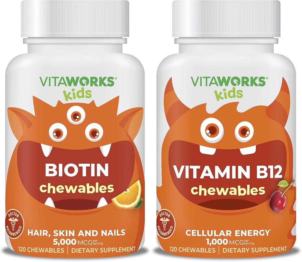 Copii Biotin 5000mcg Masticabile + vitamina B12 Masticabile Bundle