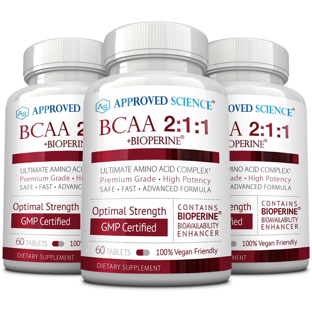 Science BCAA Supliment aprobat - 180 comprimate - 2400 mg - Creșterea performanței și creșterea dezvoltării musculare - L-Leucină, L-Isoleucină, L-Valină - Made in USA, Non-GMO