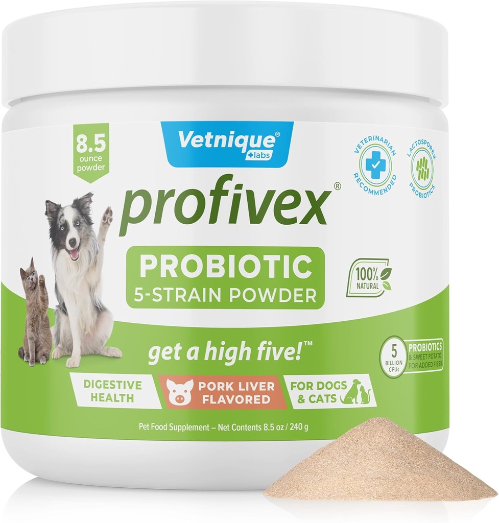Vetnique Labs Probivex Probiotice pentru câini Toate naturale Dog Chews & pulbere pentru Digestive Health Suplimente probiotice pentru câini 5 benzi de probiotice și prebiotice (Powder, 8,5oz)
