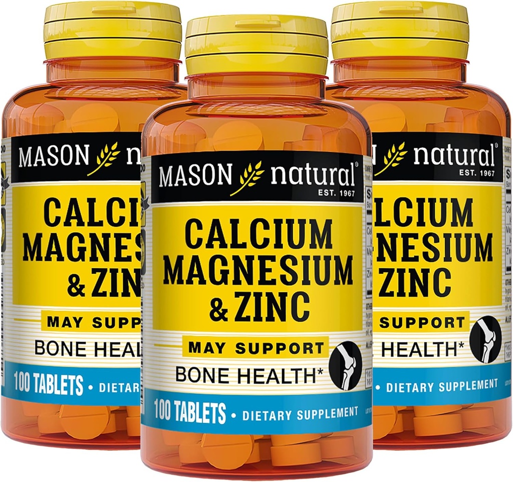 Mason Natural Calciu Magneziu & Zinc, 300,Day Supports Normal Bone Health & Imunity System Booster, 3 Pack