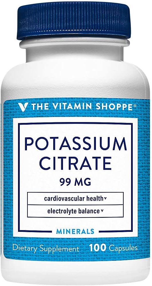 Citratul de potasiu de vitamina Shoppe 99MG, susţine sănătatea cardiovasculară şi celulară (100 capsule)