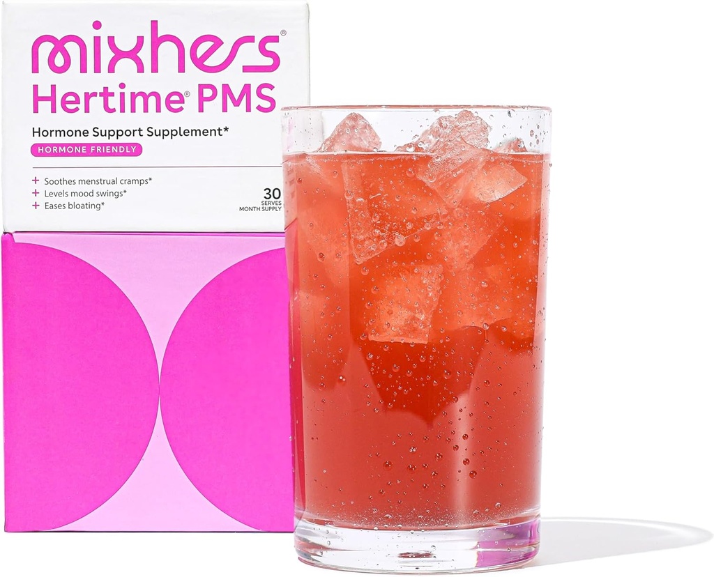 MIXHERS Hertime PMS - Suport hormonal pentru femei - PMS & Confort menstrual - cu Chasteberry, Peony Roots, Siberian Ginseng - Supliment pentru femei - 15 bautura Pachete - Zahăr gratuit - rodie Mango
