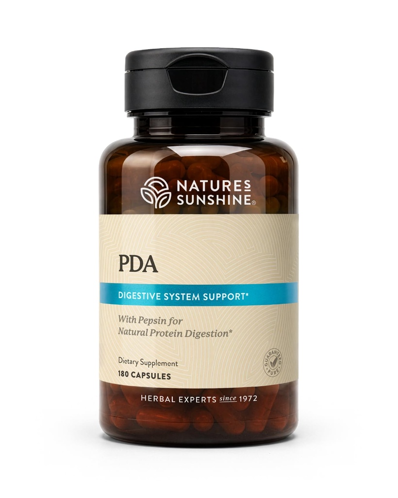 Combinaţia Sunshine PDA a naturii, 180 capsule acid clorhidric şi supliment Pepsin care ajută la descompunerea proteinelor în tractul digestiv