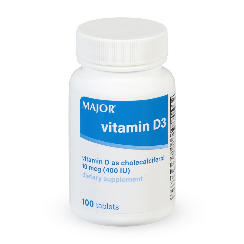 Vitamina D3 10mcg (400 UI) - Conţine 25 mg de calciu - Supliment alimentar - 100 comprimate (1 ambalaj)