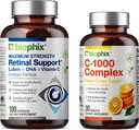 Biophix Retinal Support Complex maxim de rezistenţă Formula 100 Capsule - Free C- 1000 30 Tablete - Zinc Vitamina C E Lutein DHA Omega-3 Astaxanthin Acid hialuronic - Susţine viziune oculară Sănătate