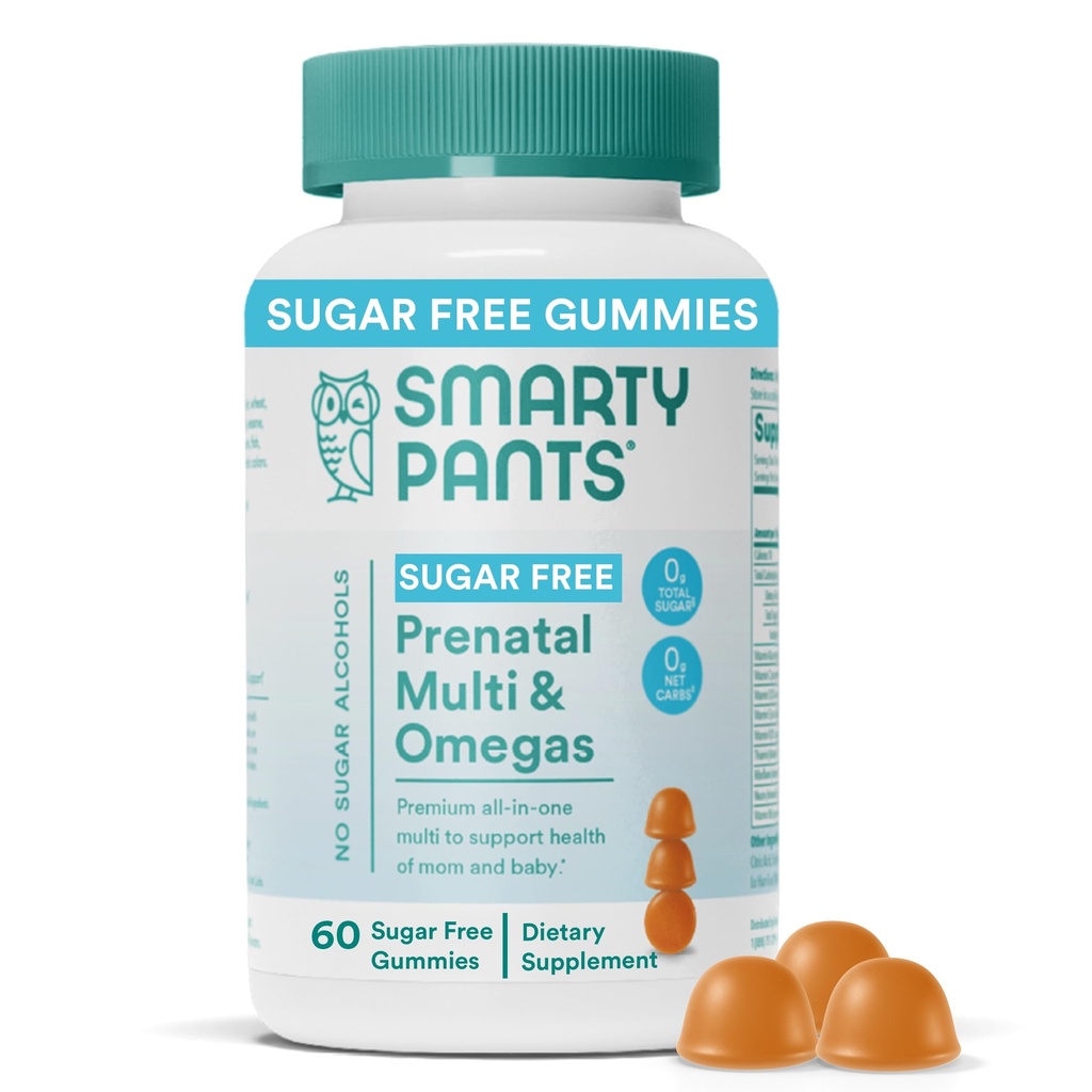 Vitamine prenatale SmartyPants pentru femei, gume cu multivitamine fără zahăr: metilfolat, Omega 3 (ALA) Vitamina D3, C, Vitamina B12, B6, A, K & Zinc, Inositol, Eritritol Free, 60 Conte (20 zile de aprovizionare)