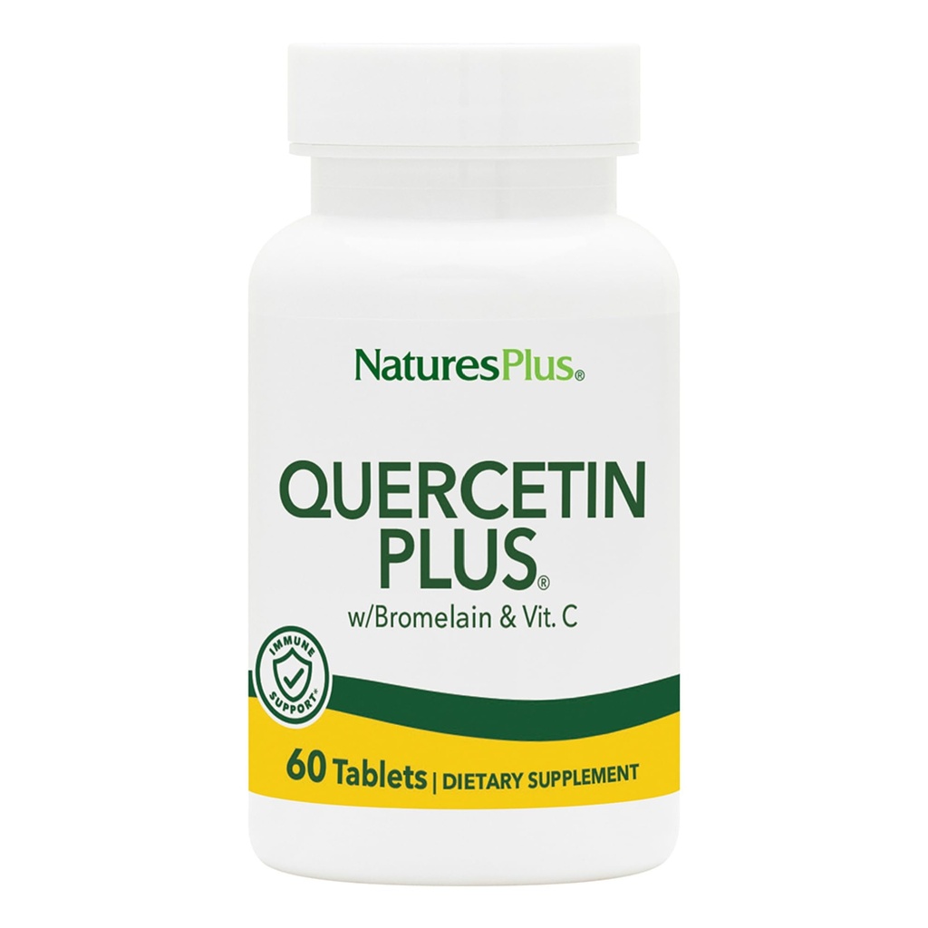 NaturesPlus Querbetin Plus cu vitamina C & Bromelain - 650 mg, 60 comprimate vegetariene - Gluten-free - 30 Servings