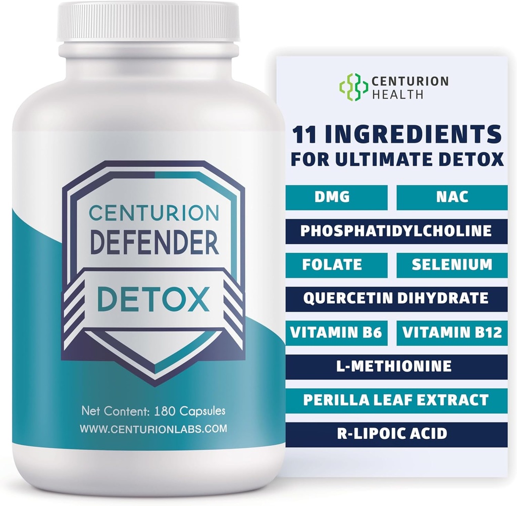 Centurion Defender Detox, Liver Cleanse Detox & Reparation Supliment cu Fosfatidilcolina, Vitamina B6, Folate, L-Metionina și R-lipoic Acid, 180 Caps