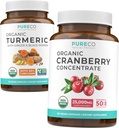 Turmeric și concentrat de afine (4-Lonth Supply) Cranberry Curcumin Bundle of Organic Turmeric Curcumin with Black Pepper & Ginger (120 Caps) & Organic Cranberry Concentrat 50:1 Extract (120 Caps)