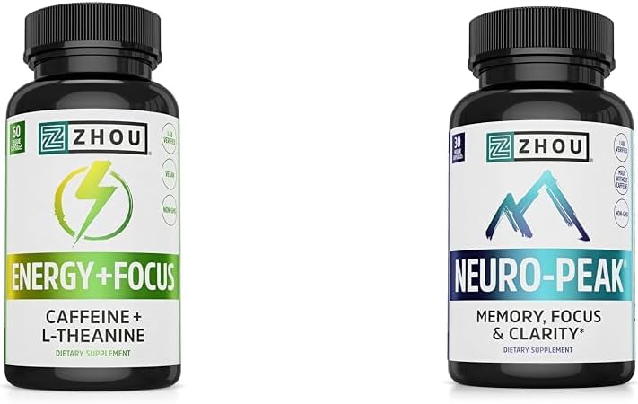 Zhou Caffeine 100mg L- Theanină 200mg Nootrop 60 Capsule şi Neuro Vârf Brain Support DMAE Bacopa 30 Capsule