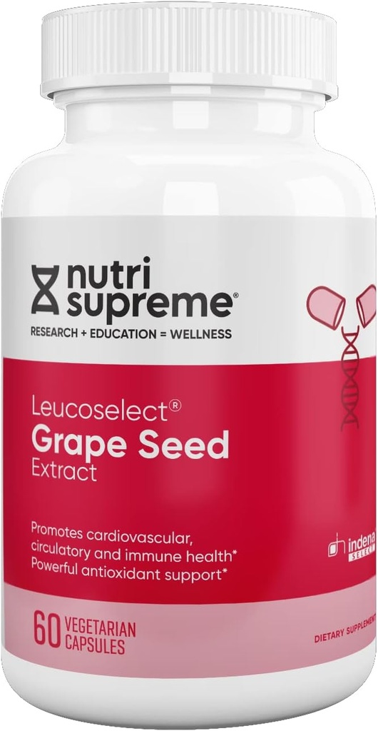 Nutri Supreme Extract de semințe de struguri Leucoselect, Polifenoli pentru suport antioxidant Super, Sănătate cardiovasculară, Kosher Certified 60 Capsule