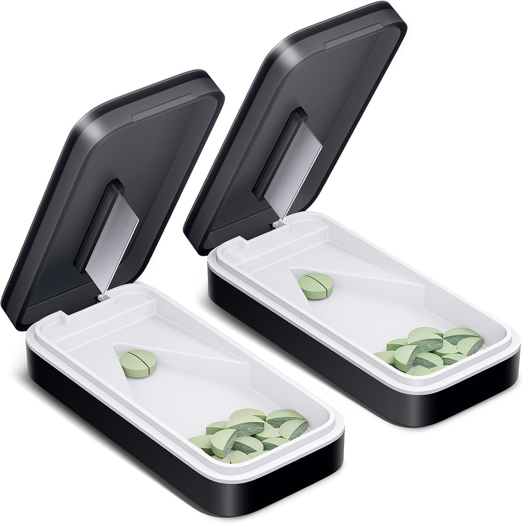 One PIX Pill Cutter 2 Pack, Pill Splitter cu lamă de oțel inoxidabil, Pilulă Cutter Splitter pentru pastile mici și mici cu V-shaped Design, Cutters pastile pentru mici sau mari pastile Professional (Black 01)