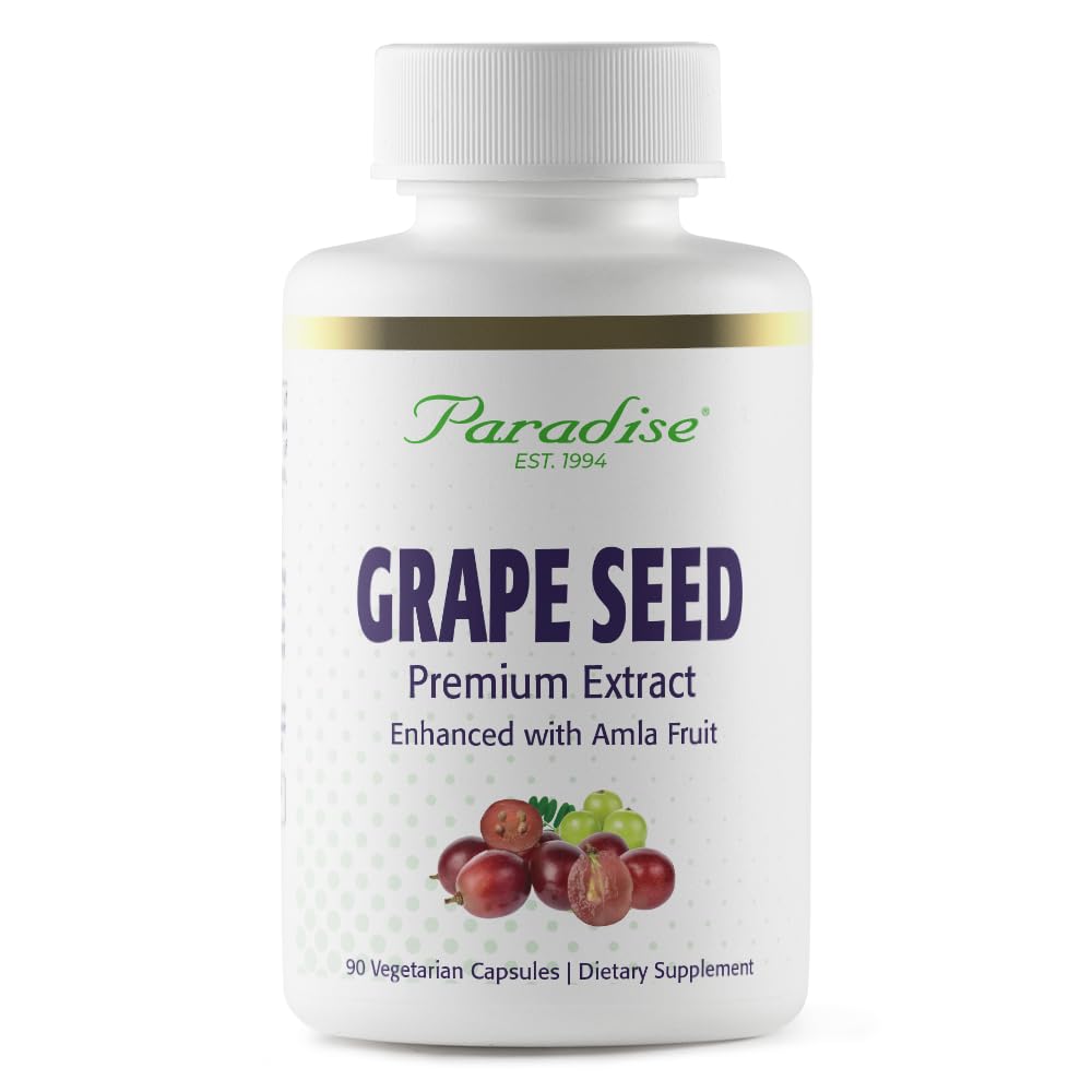 Paradise Herbs Extract de semințe de struguri, Spectrul întreg activ, Antioxidant, Vegan, Non OMG, Gluten Free, 90 Capsule vegetariene