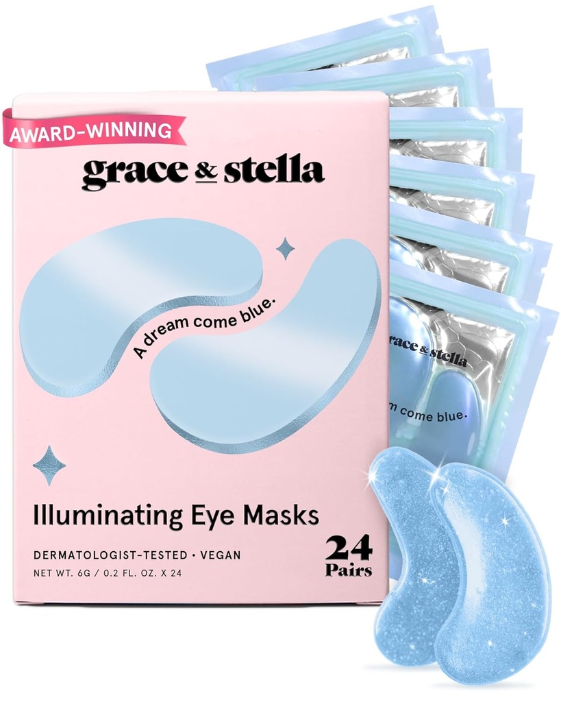 Grace & Stella Premiu Câștigarea sub masca ochi Reduce cercuri întunecate, ochi pufos, saci de ochi, riduri, Gel sub ochi patch-uri, Cadouri de ziua de naștere pentru femei - Vegan Cruzime-Libera de îngrijire a sinelui (24 perechi, albastru)