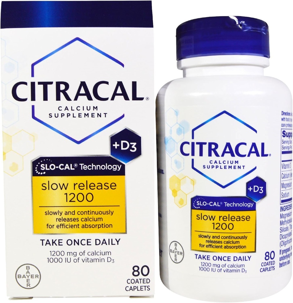Calciu citric +D eliberare lentă 1200, comprimate filmate - 80 ea (Pachet de 2)