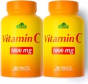 ALFA VITAMINS Vitamina C Supliment 1000mg, puternic antioxidant pentru suport imunitar și sănătos piele, promovează formarea coligen, Supliment alimentar pentru wellness zilnic, 100 comprimate, 2 flacon ambalaj