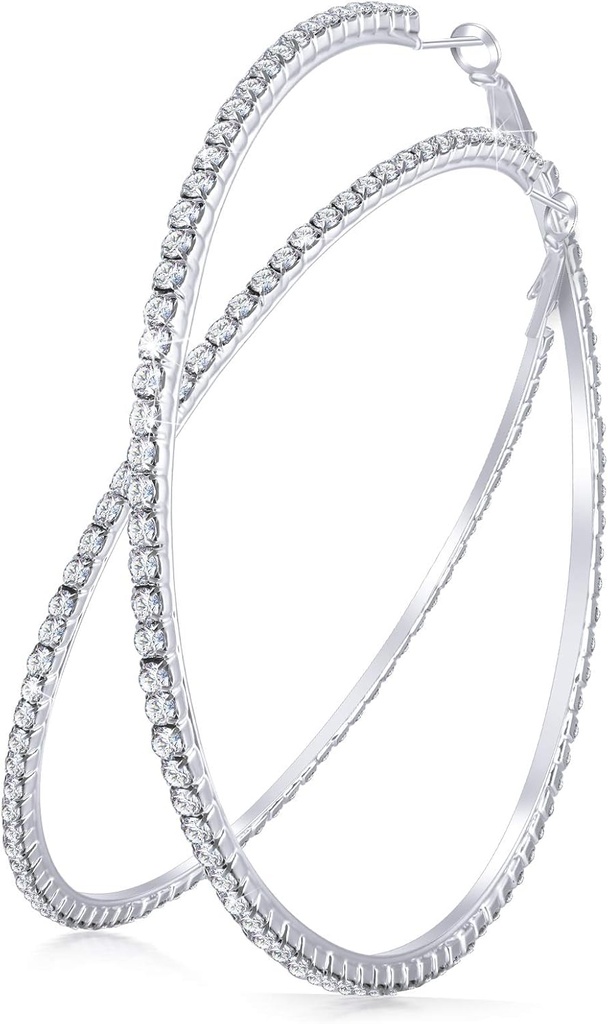 Cercei mari Rinstone Hoop Shining Crystal Rhinestone Dangle cercei Big Hoop pentru femei de partid de nunta Favor, 80 mm