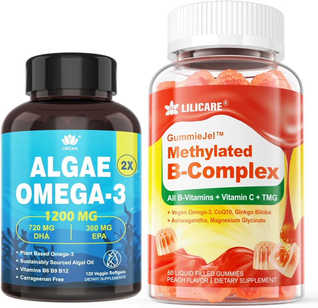 Vitamina B Complex umplut gume & plante-Based Algae Omega 3 1200mg Supliment