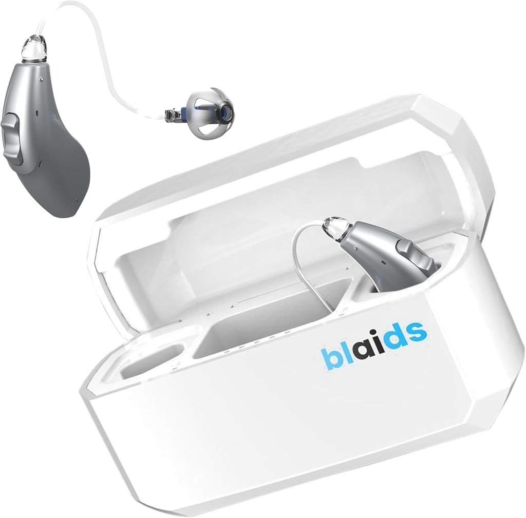 BlaidsX Neuro Reîncărcabile RIC + Programabile SIDA auditive pentru adulții cu App Mobile Audiere Test & Anulare Zgomot, SIDA auditivă pentru Seniori, Dual Mic & 96 Canale DSP. USA-Made Processor
