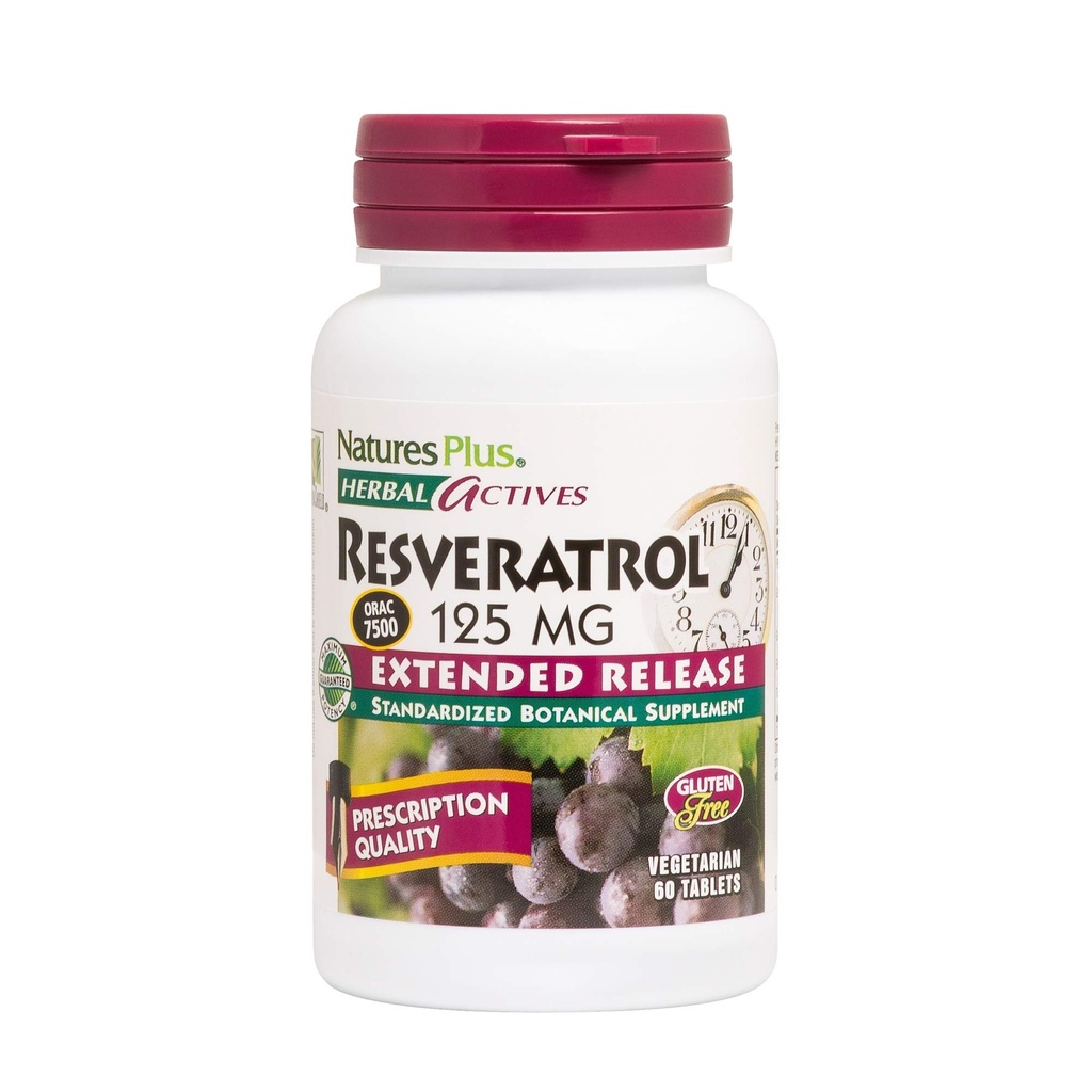 Naturas Plus Herbal Actives Resveratrol, eliberare extinsă - 125 mg, 60 comprimate vegetariene - Gluten-free - 30 Servings