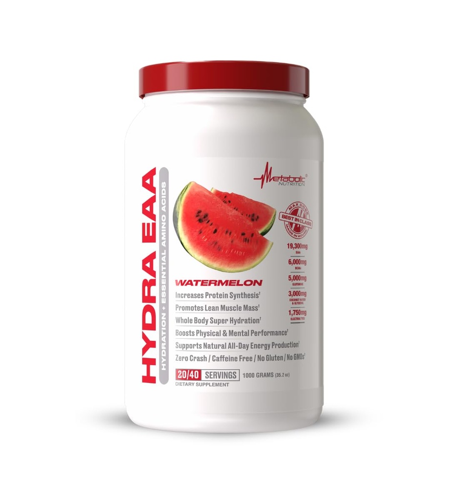 Nutriție metabolică Hydra EAA, 1000 g de aminoacizi esențiali + hidratare, EAA, BCAAs, glutamina, Electorlytes, apă de cocos și Glicerol, arome uimitoare (Watermelon, 1000g)