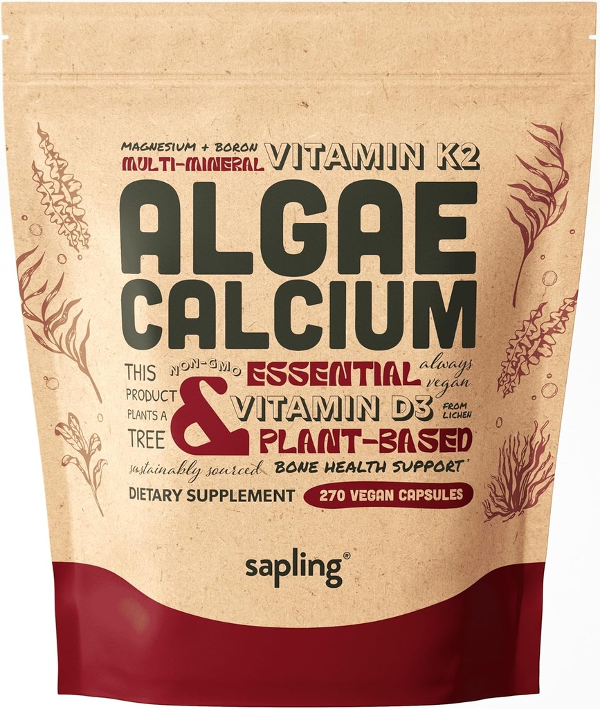 Supliment de calciu - Întreaga alimente cu vitamina K2 & D3, magneziu, zinc, Bor, Complex mineral. Sursat Sustenabil de la Red Algae. pentru rezistenta osoasa si suport. Non-GMO & Vegan (270 Count)