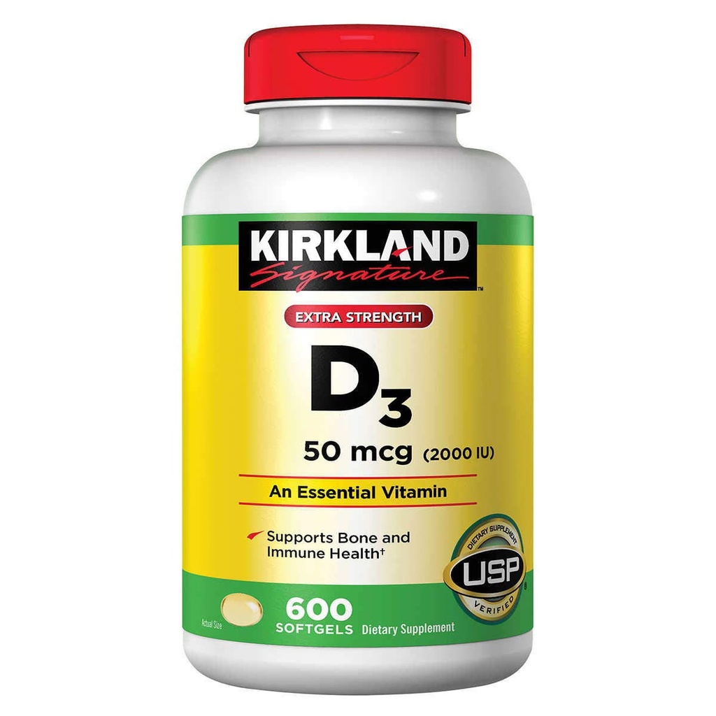Kirkland Semnătura Extra Putere D3 50 mcg., 600 Softgels (2 ambalaj)