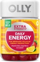 OLLY Extra Putere de energie zilnica Gummy, Cafeina gratuit, 1000mcg Vitamina B12, CoQ10, Goji Berry, Adult Chewable Supliment, Berry Yuzu Aroma - 60 Conte