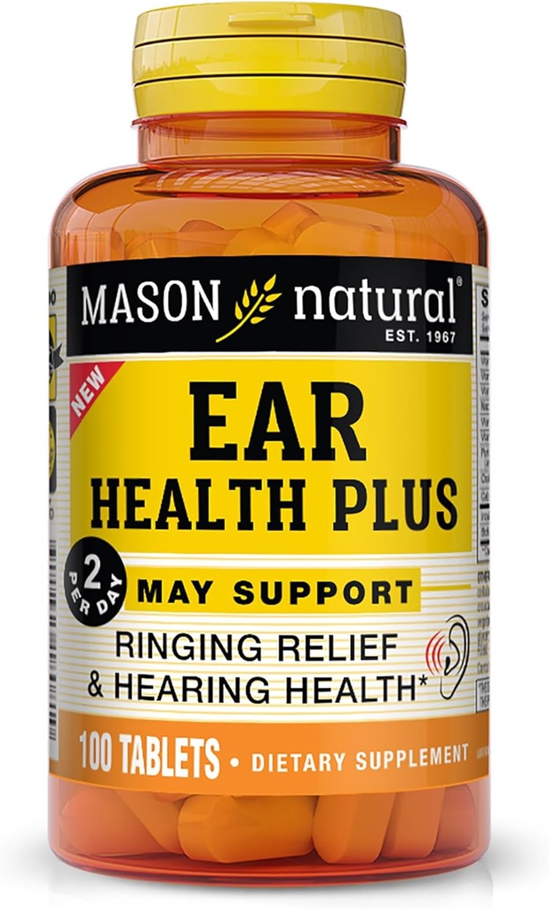 MASON NATURAL EAR Health Plus cu B Vitamine, 50 de zile de aprovizionare, susține sănătatea normală a urechii și inelare