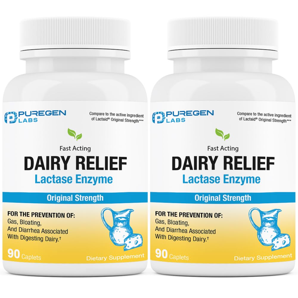 Puregen Labs Dairy Relief Natural Fast Acting Lactase Enzim 3000 FCC, Lactoză Intoleranță pastile 