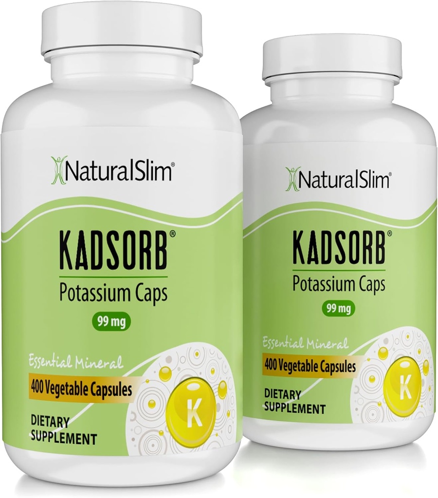 Citrat natural natural de potasiu natural Slim Gluconat 99 mg - Kadsorb susține echilibrul electrolitic și pH-ul normal - Suplimente de potasiu absorbabile cu minerale esențiale - NeMG 400 capsule 2 ambalaj
