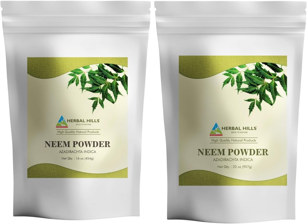 HERBAL HILLS Neem Leaf Powder Frunze proaspete Pure Neem Supliment pachet de 2 Combo