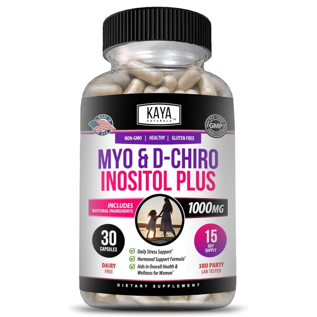 Kaya Naturals Myo & D-Chiro Inositol Plus Suport pentru femei, Vitamina B8-30 Capsule