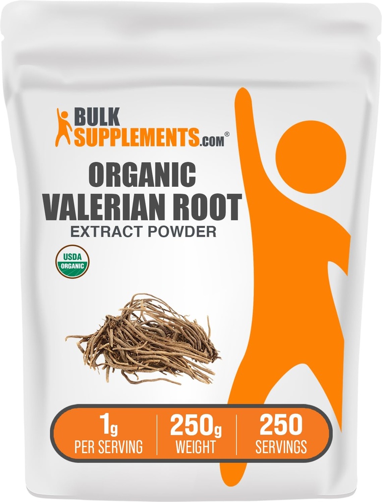 BulkSupplements.com Pudră organică de extract de valeriană - Sursată din rădăcină de valeriană, supliment vegetal - Gluten gratuit, 1g per Serving, 250g (8,8 oz) (Pachet de 1)